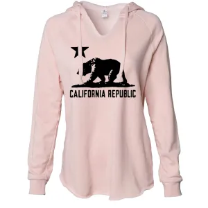 California Flag Oversize Black Silhouette Women's Soft Hooded Pullover