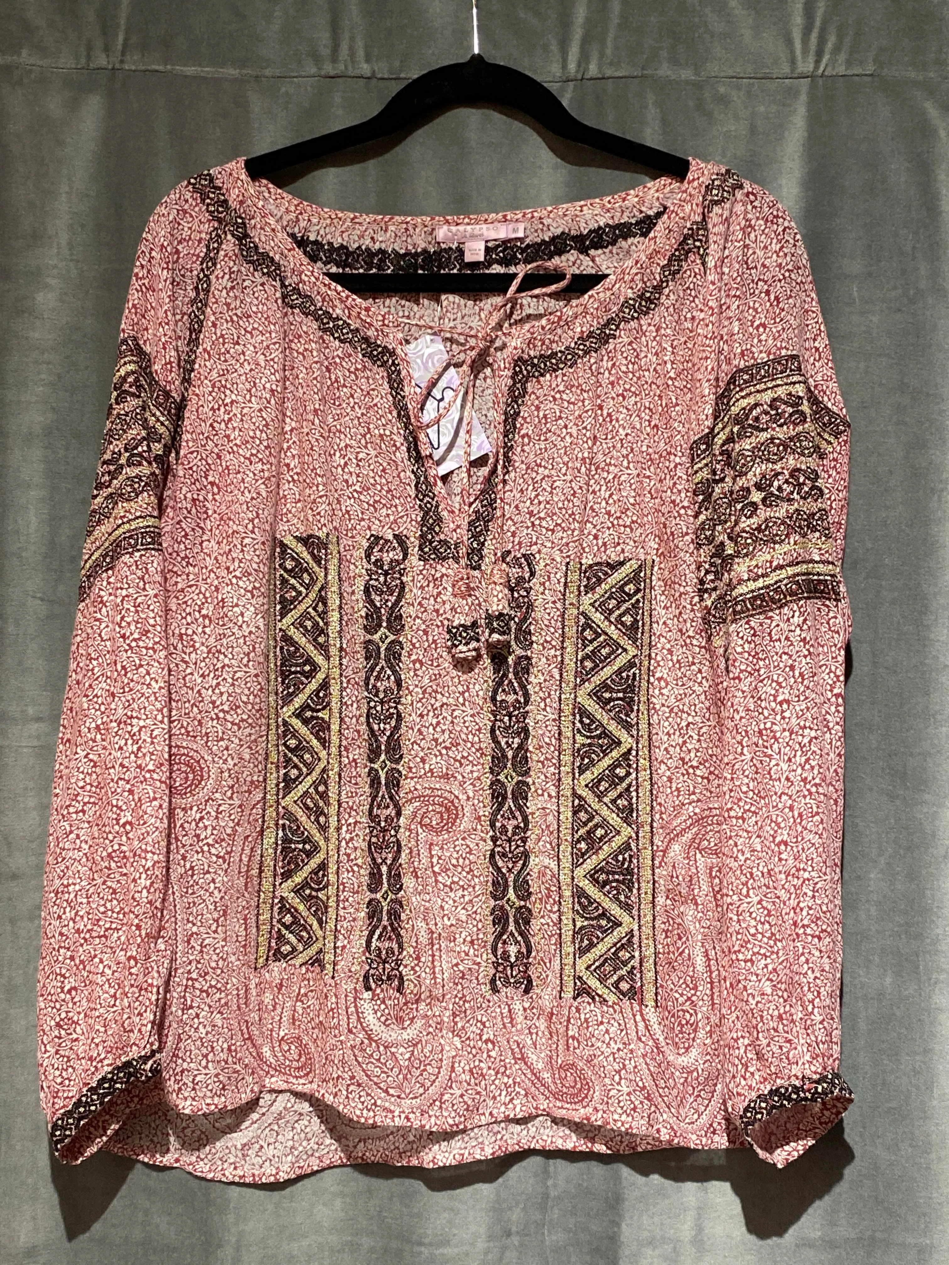 Calypso St. Barth Red Printed blouse V Neck with Strings
