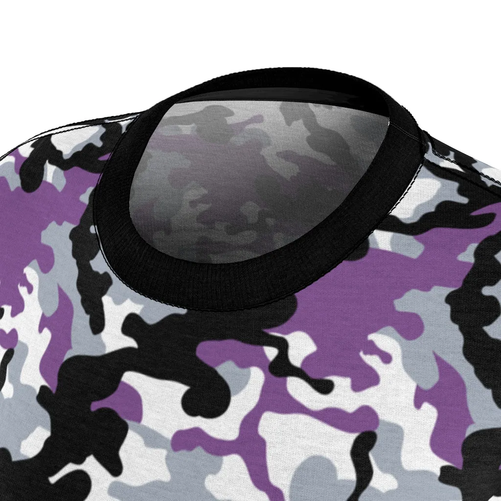 Camo Pattern Women's Tee Purple, White and Black Camouflage With Contrast Sleeves