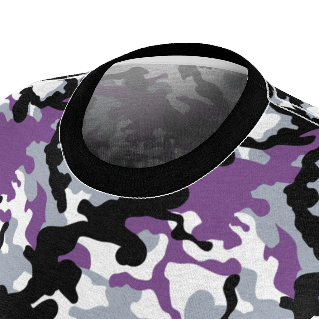 Camo Pattern Women's Tee Purple, White and Black Camouflage With Contrast Sleeves