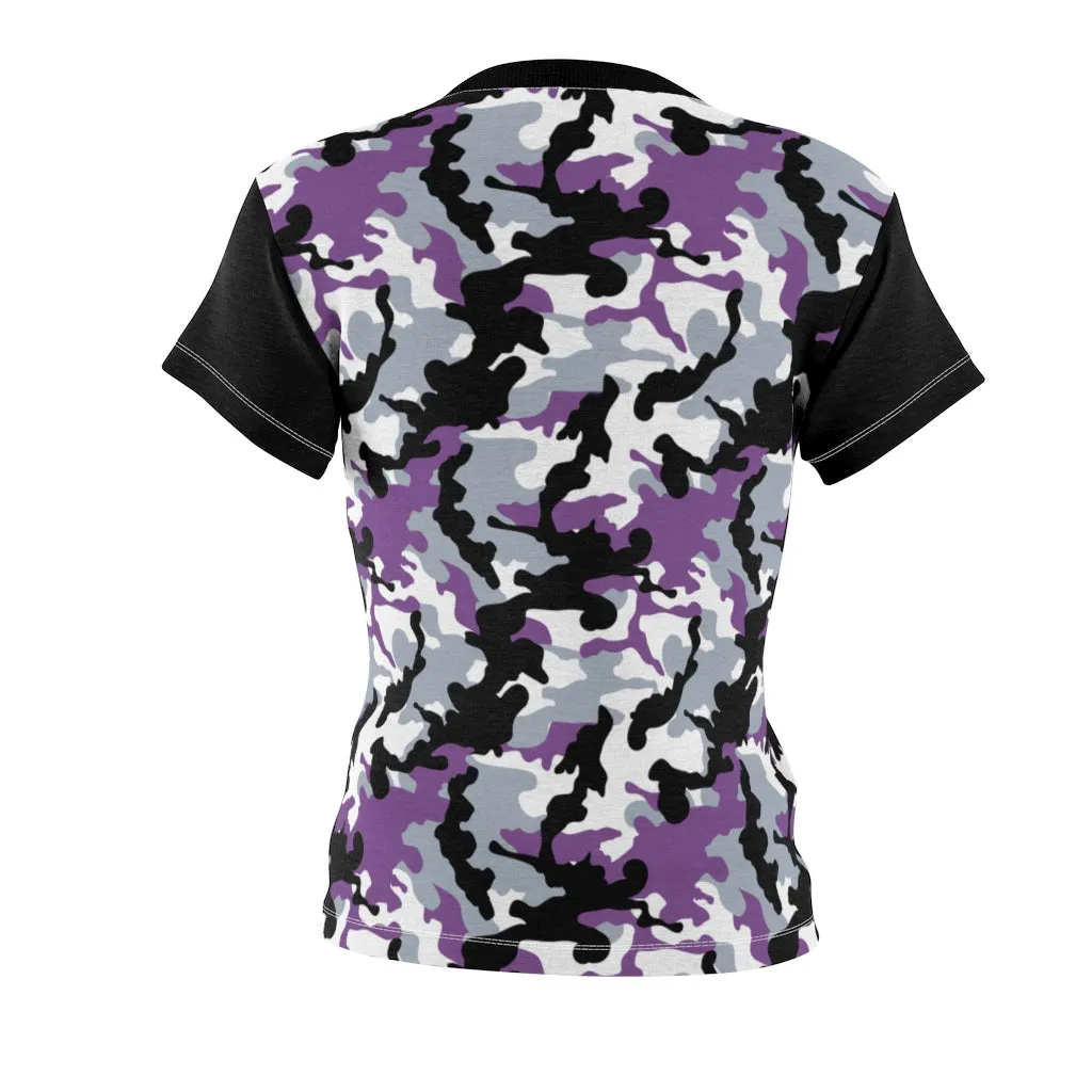 Camo Pattern Women's Tee Purple, White and Black Camouflage With Contrast Sleeves