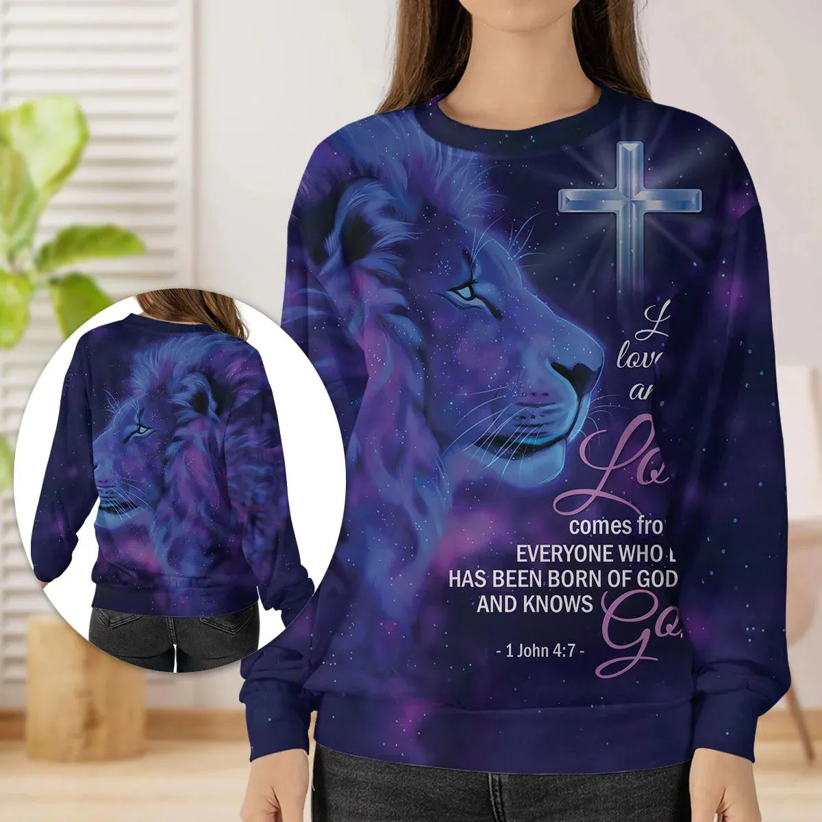 Christianartbag 3D Sweater, For Love Comes From God Lion & Cross, Unisex Sweater, Christmas Gift.
