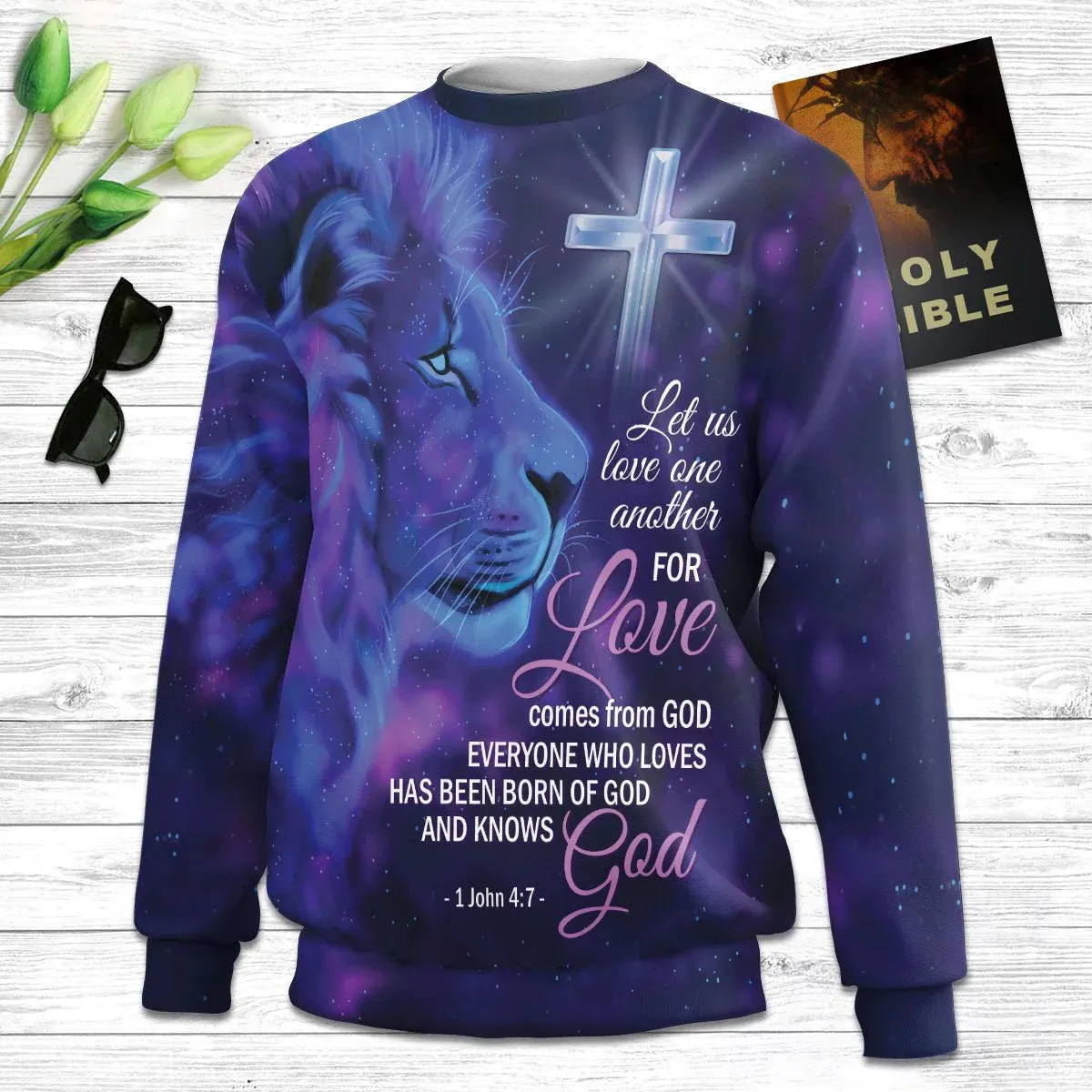 Christianartbag 3D Sweater, For Love Comes From God Lion & Cross, Unisex Sweater, Christmas Gift.