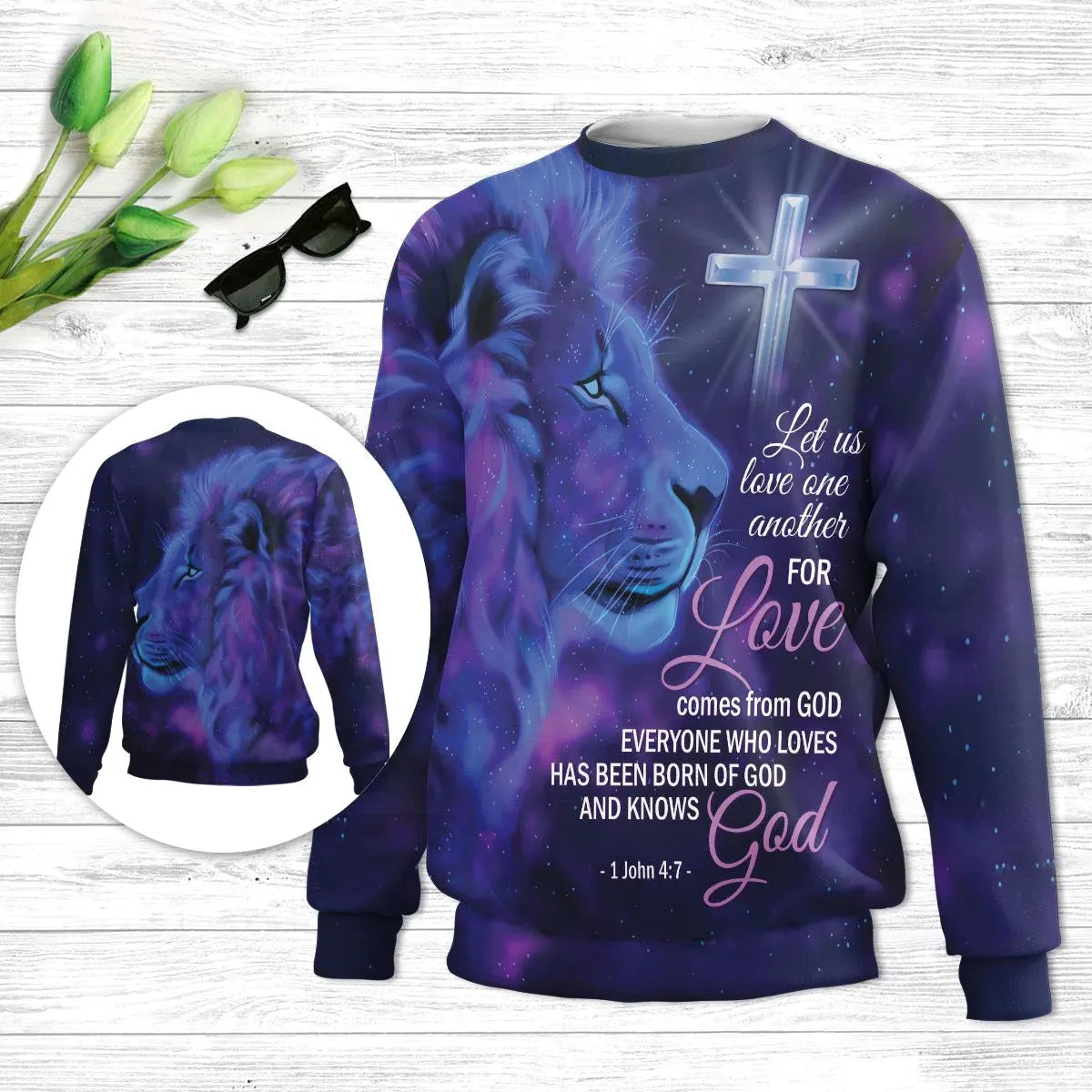 Christianartbag 3D Sweater, For Love Comes From God Lion & Cross, Unisex Sweater, Christmas Gift.