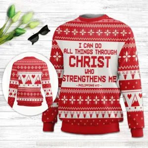 Christianartbag 3D Sweater, I Can Do All Things Through Christ Philippians 4:13, Unisex Sweater, Christmas Gift.