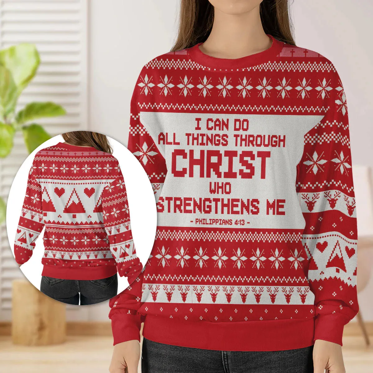 Christianartbag 3D Sweater, I Can Do All Things Through Christ Philippians 4:13, Unisex Sweater, Christmas Gift.