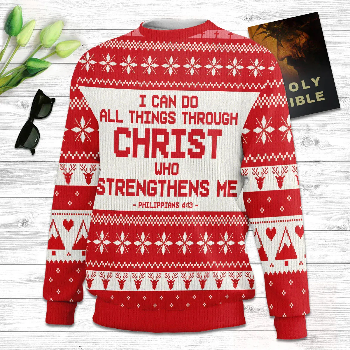 Christianartbag 3D Sweater, I Can Do All Things Through Christ Philippians 4:13, Unisex Sweater, Christmas Gift.
