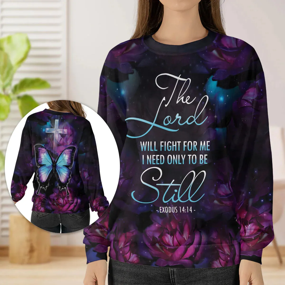 Christianartbag 3D Sweater, I Need Only To Be Still Exodus 14:14, Butterfly & Cross, Unisex Sweater, Christmas Gift.