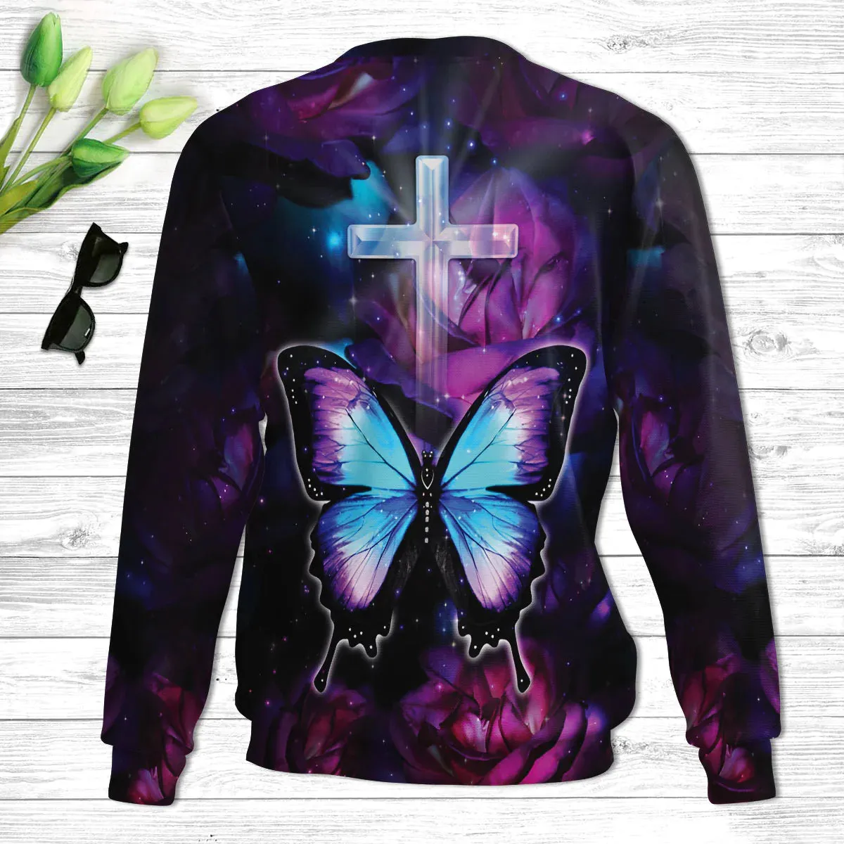 Christianartbag 3D Sweater, I Need Only To Be Still Exodus 14:14, Butterfly & Cross, Unisex Sweater, Christmas Gift.