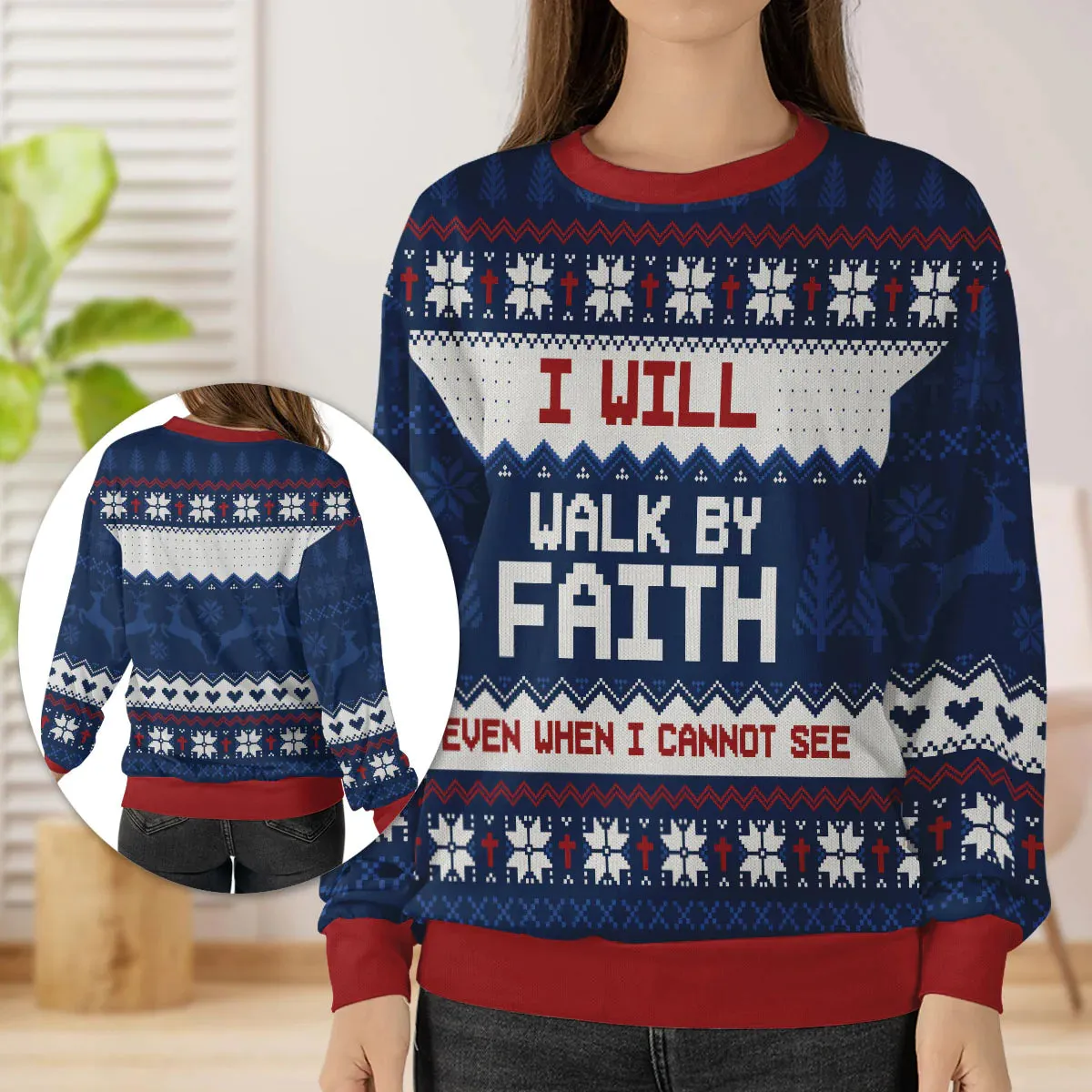 Christianartbag 3D Sweater, I Will Walk By Faith Even When Cannot See | 2 Corinthians 5:7, Unisex Sweater, Christmas Gift.