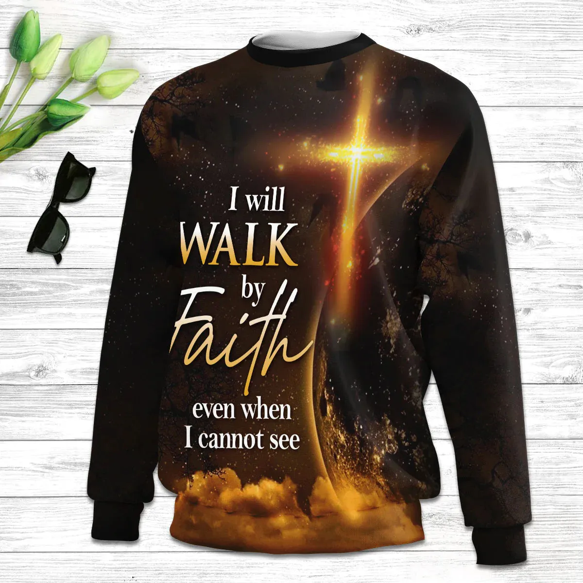 Christianartbag 3D Sweater, I Will Walk By Faith Even When Cannot See Lion, Unisex Sweater, Christmas Gift.
