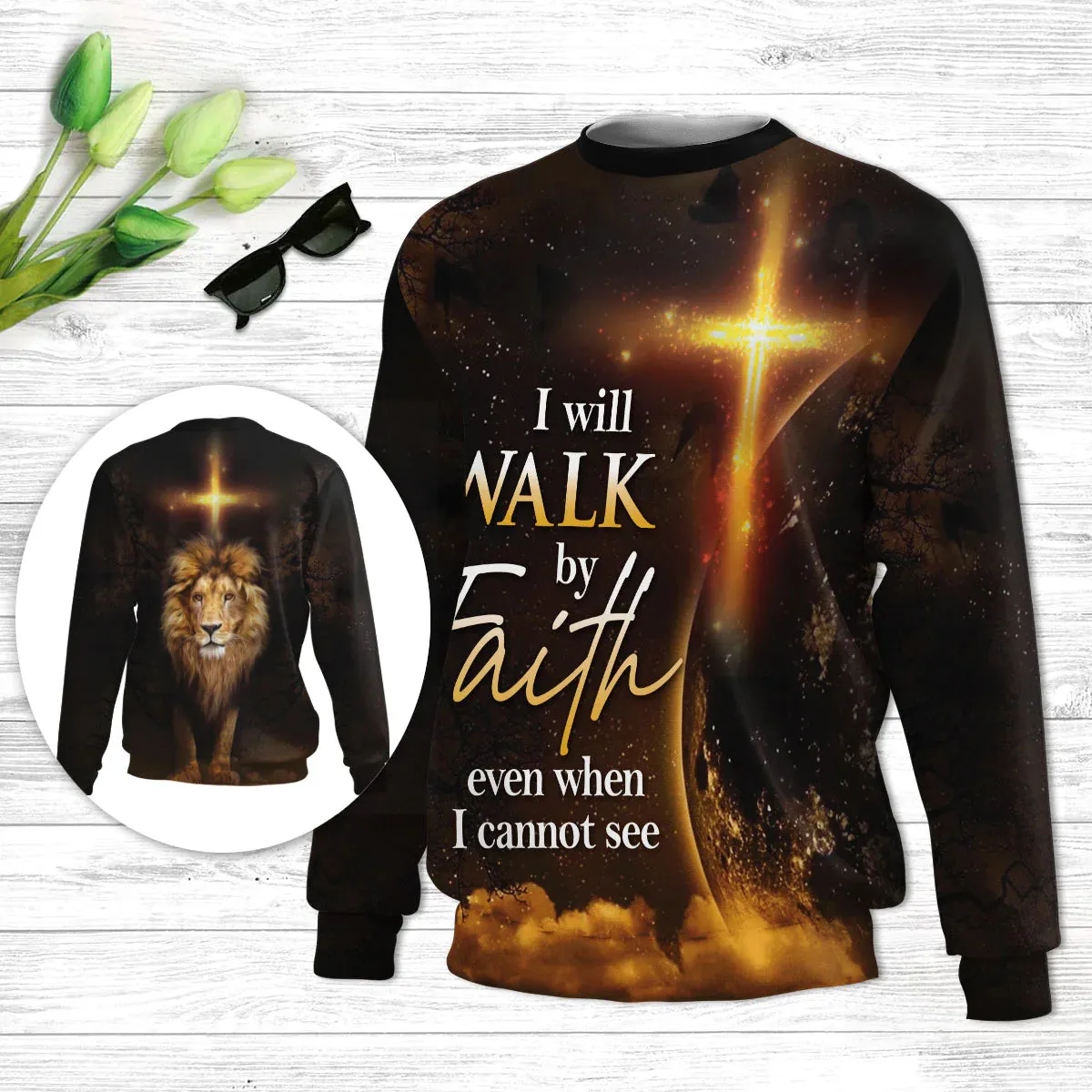 Christianartbag 3D Sweater, I Will Walk By Faith Even When Cannot See Lion, Unisex Sweater, Christmas Gift.