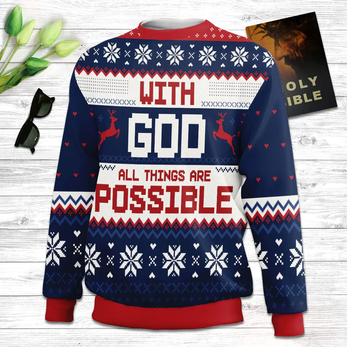 Christianartbag 3D Sweater, With God All Things Are Possible Matthew 19:26, Unisex Sweater, Christmas Gift.