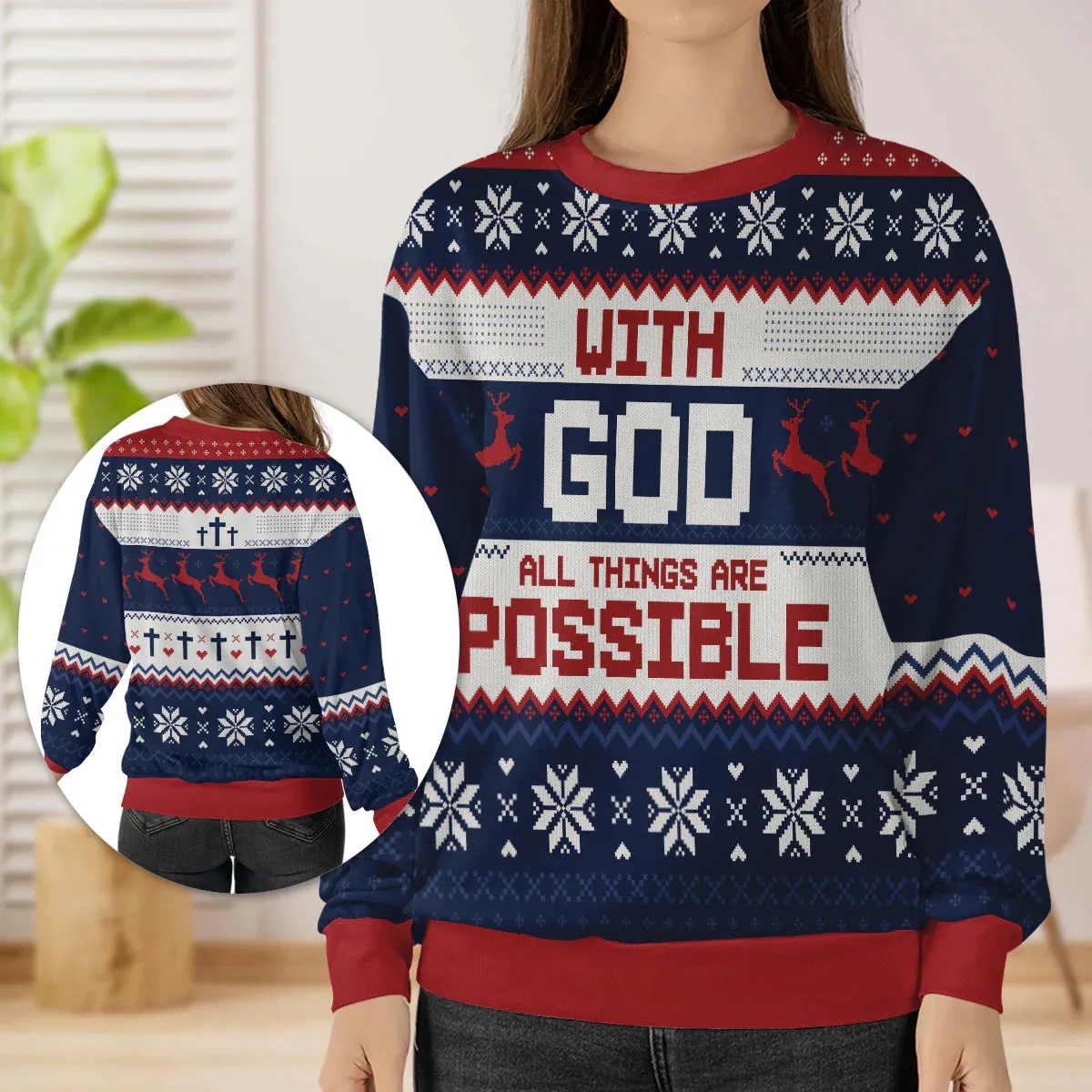 Christianartbag 3D Sweater, With God All Things Are Possible Matthew 19:26, Unisex Sweater, Christmas Gift.