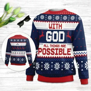 Christianartbag 3D Sweater, With God All Things Are Possible Matthew 19:26, Unisex Sweater, Christmas Gift.