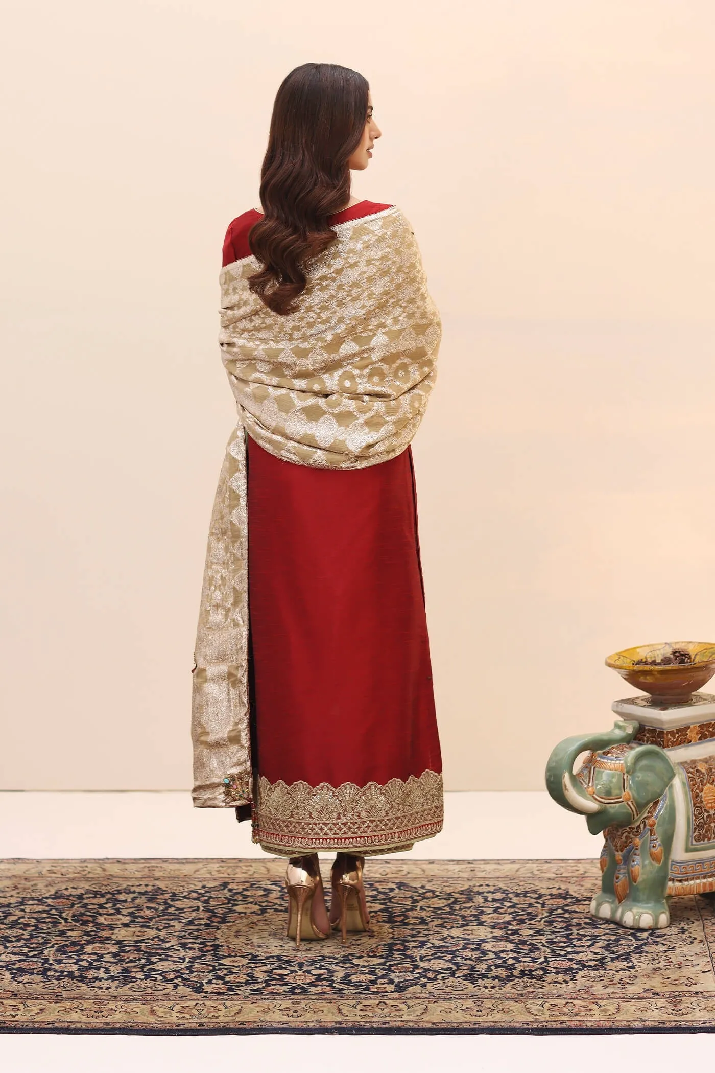 Classic Rose Red Embroidered Pakistani Salwar Kameez Dupatta Suit