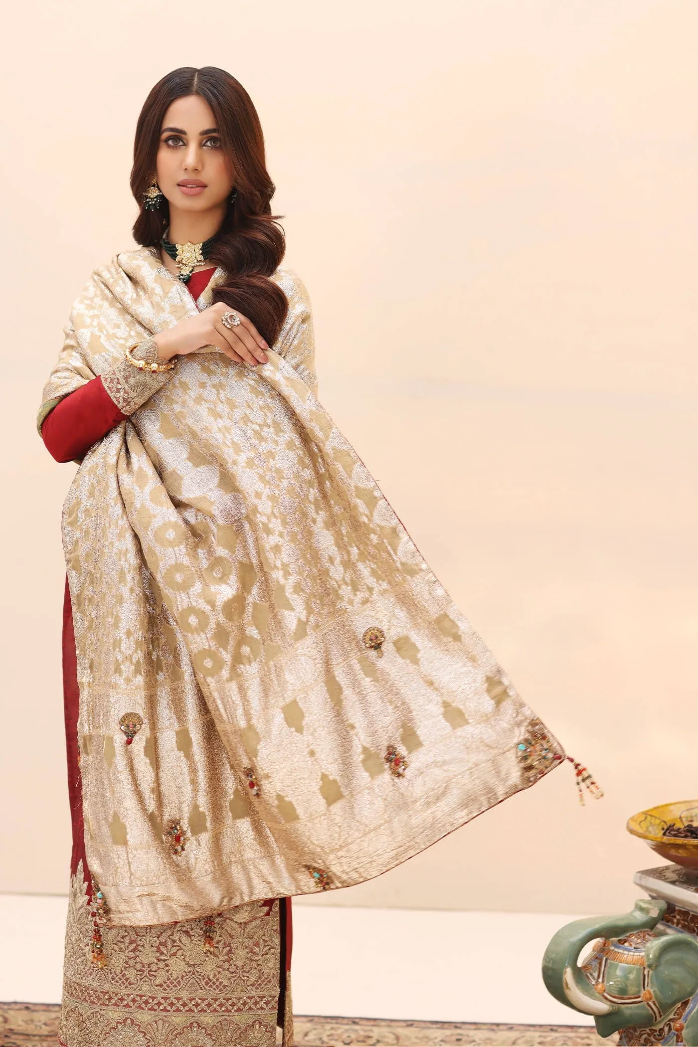 Classic Rose Red Embroidered Pakistani Salwar Kameez Dupatta Suit