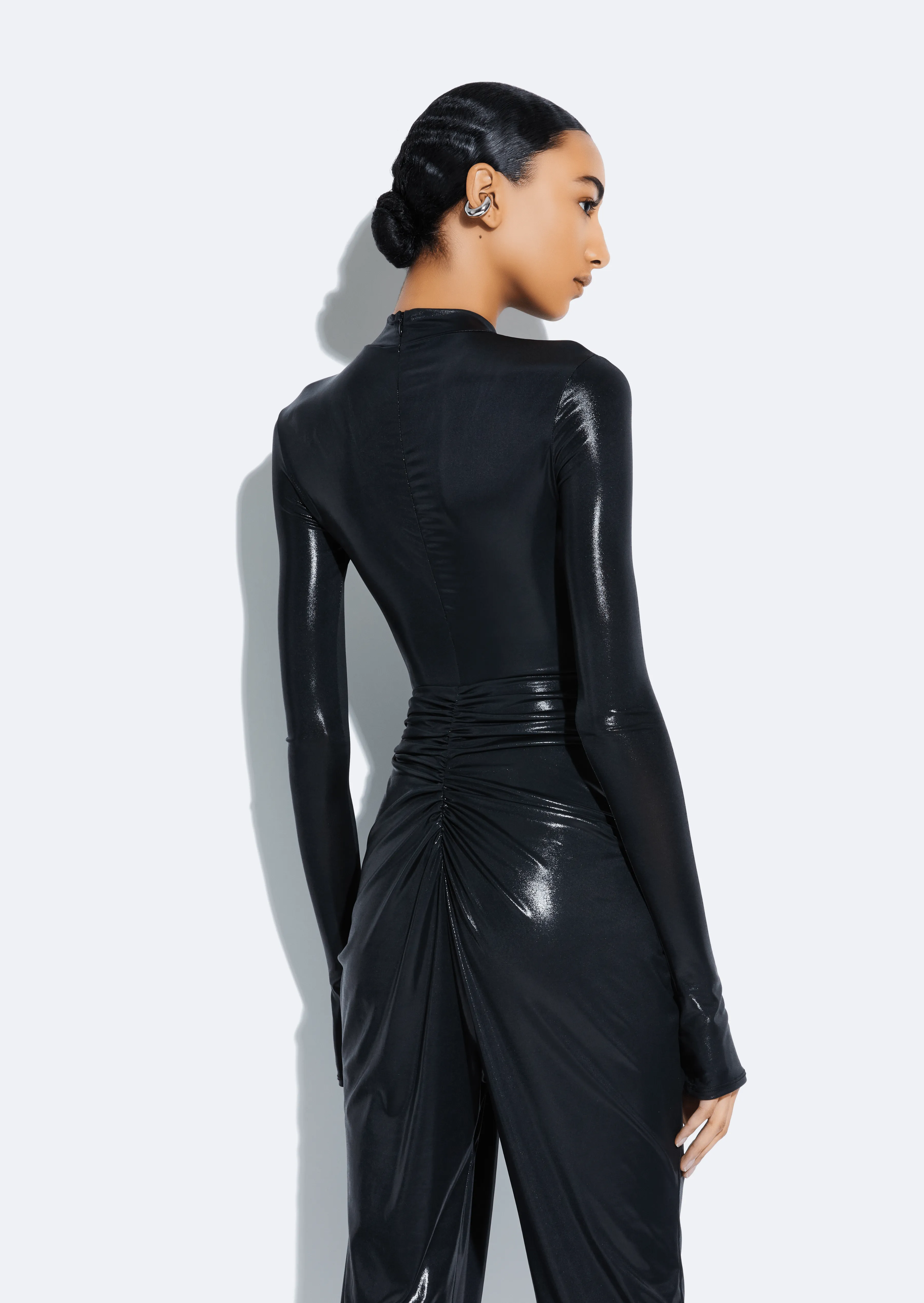 Coated Jersey Mock Neck Bodysuit