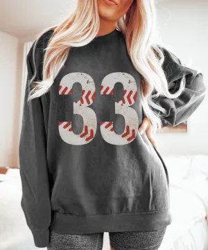 Comfort Colors Custom Vintage Baseball Sweatshirt - Baseball Mom/ Baseball Girlfriend/ Baseball Fan Shirt with Number