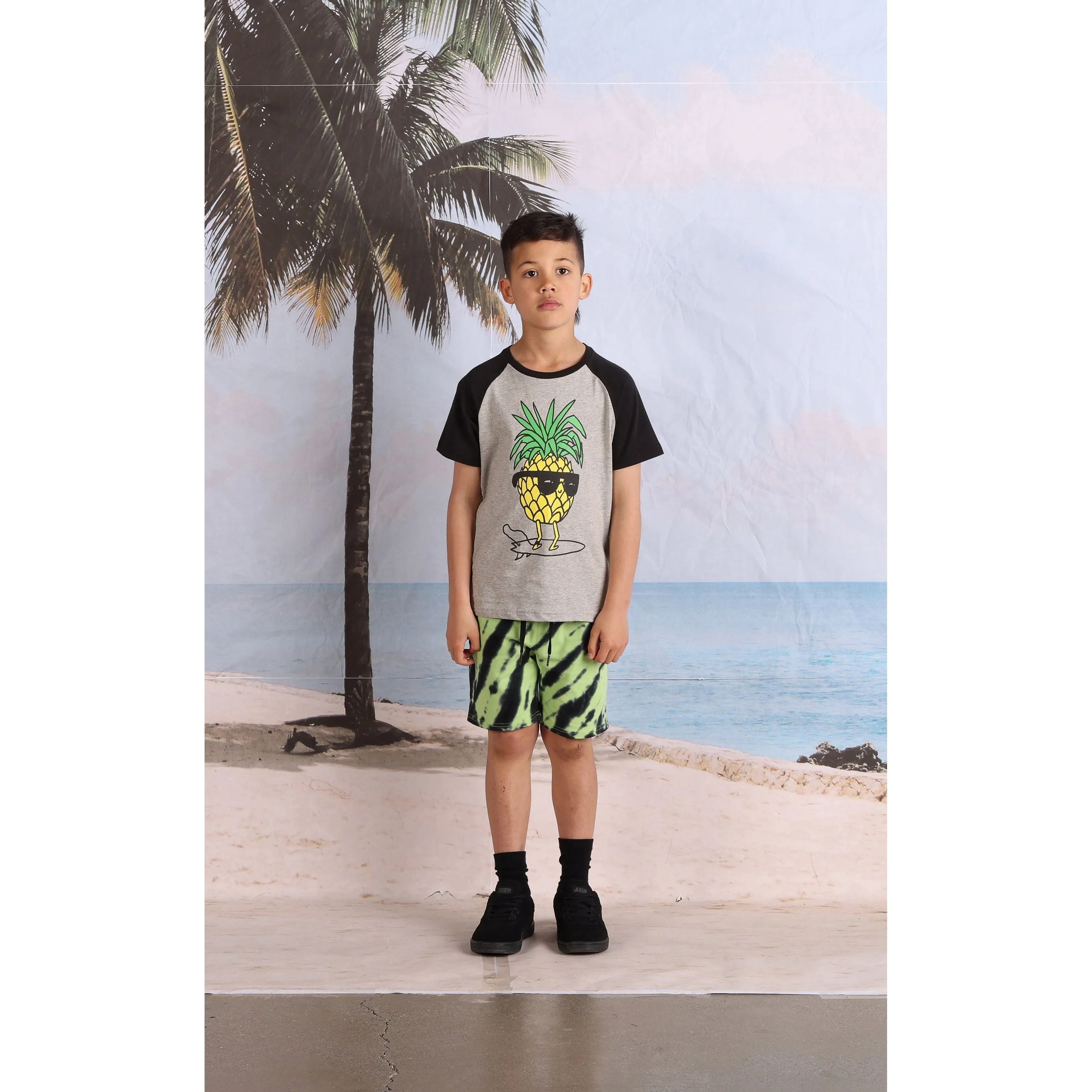 Cool Pineapple Tee- Grey Marle/Black