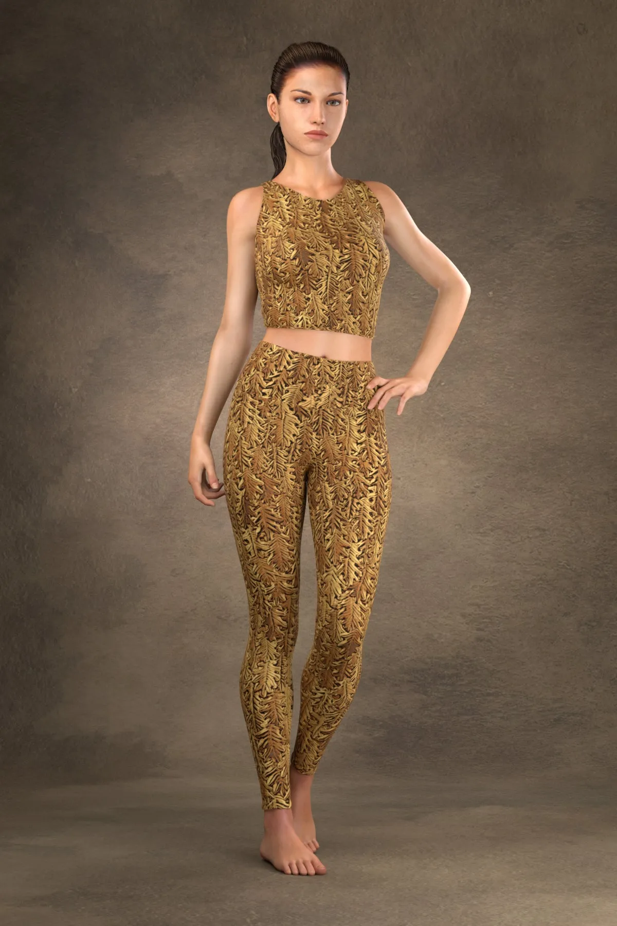 Copper Oak Leaves Yoga Leggings