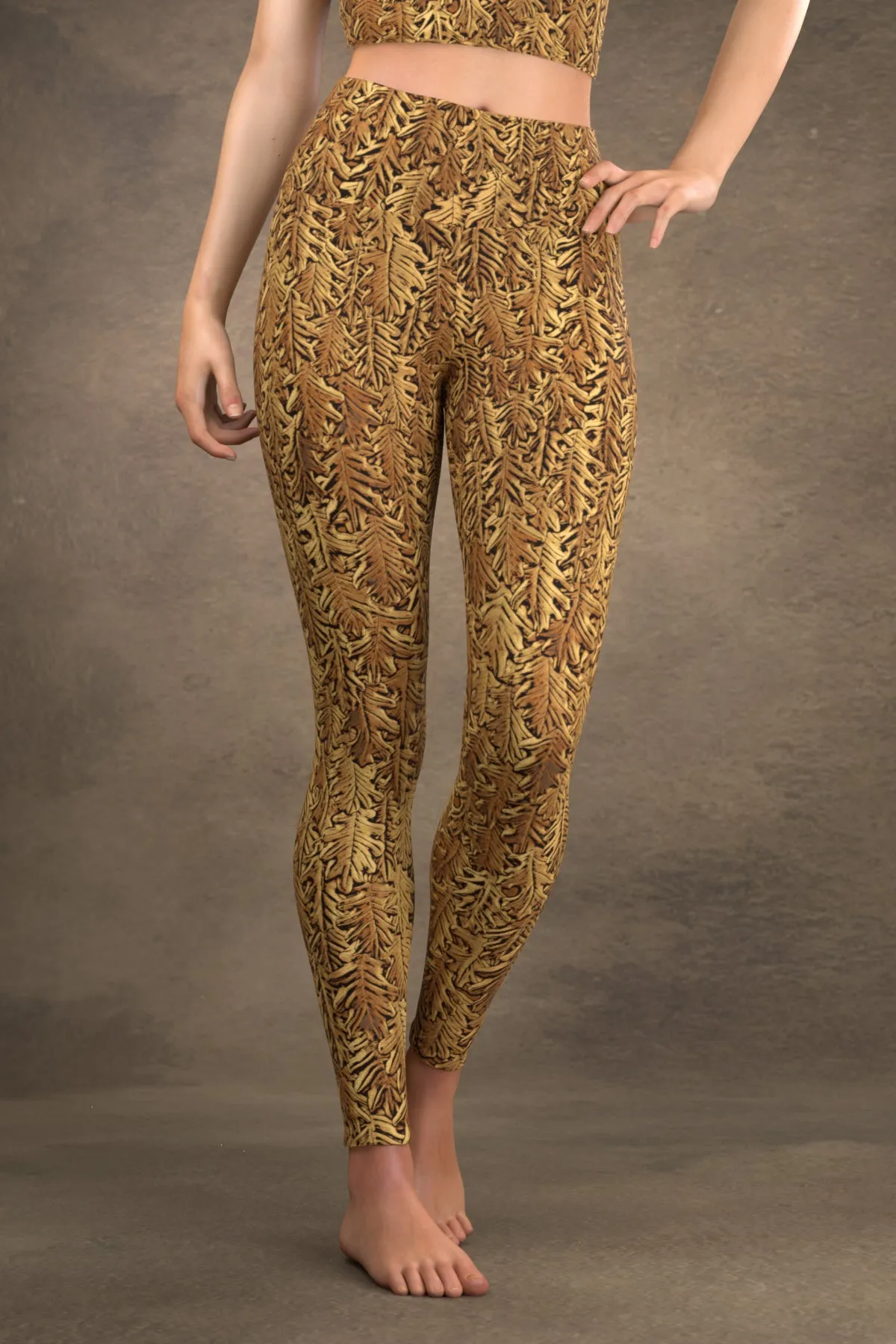 Copper Oak Leaves Yoga Leggings