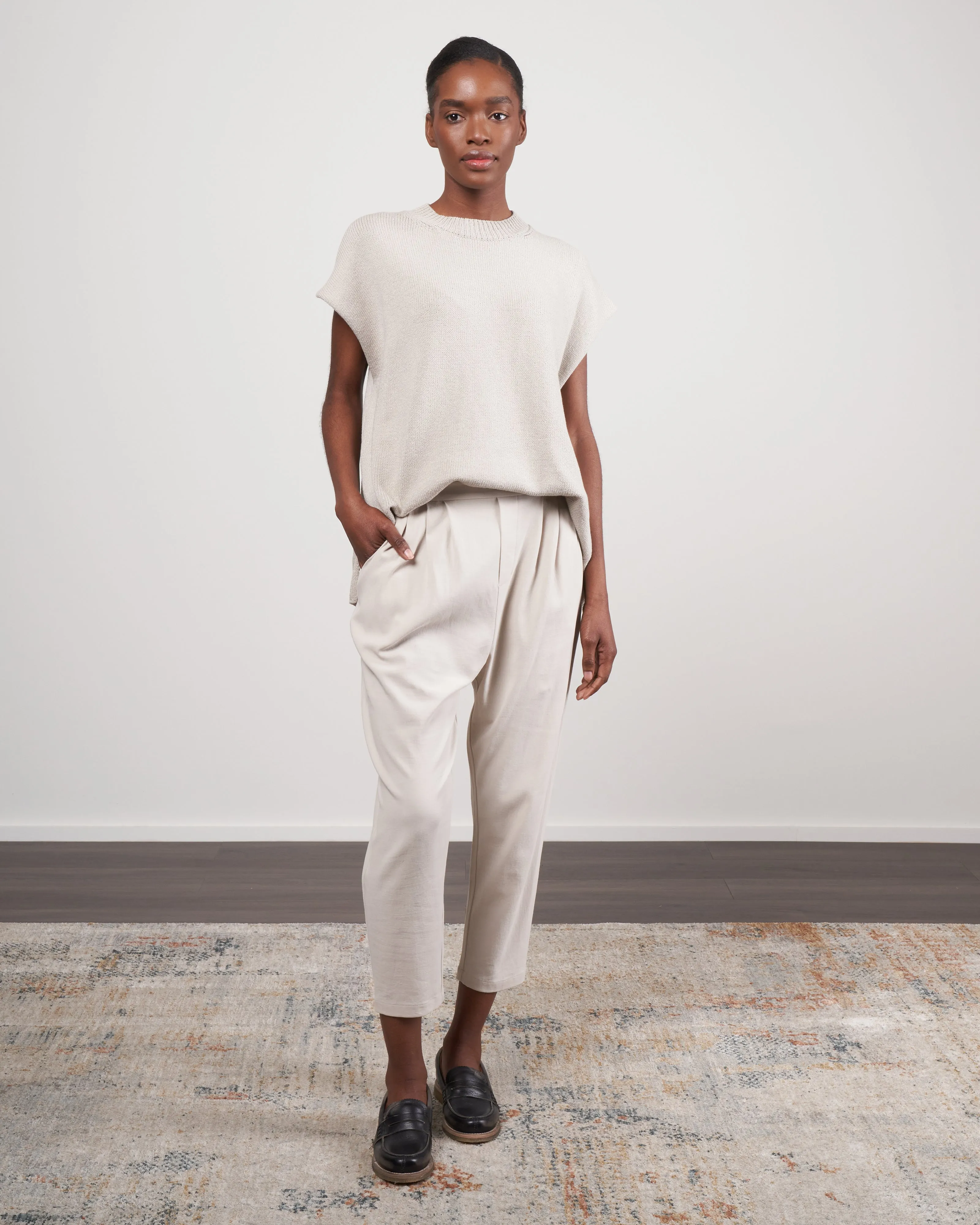 cotton narrow tuck pants - antique white 04