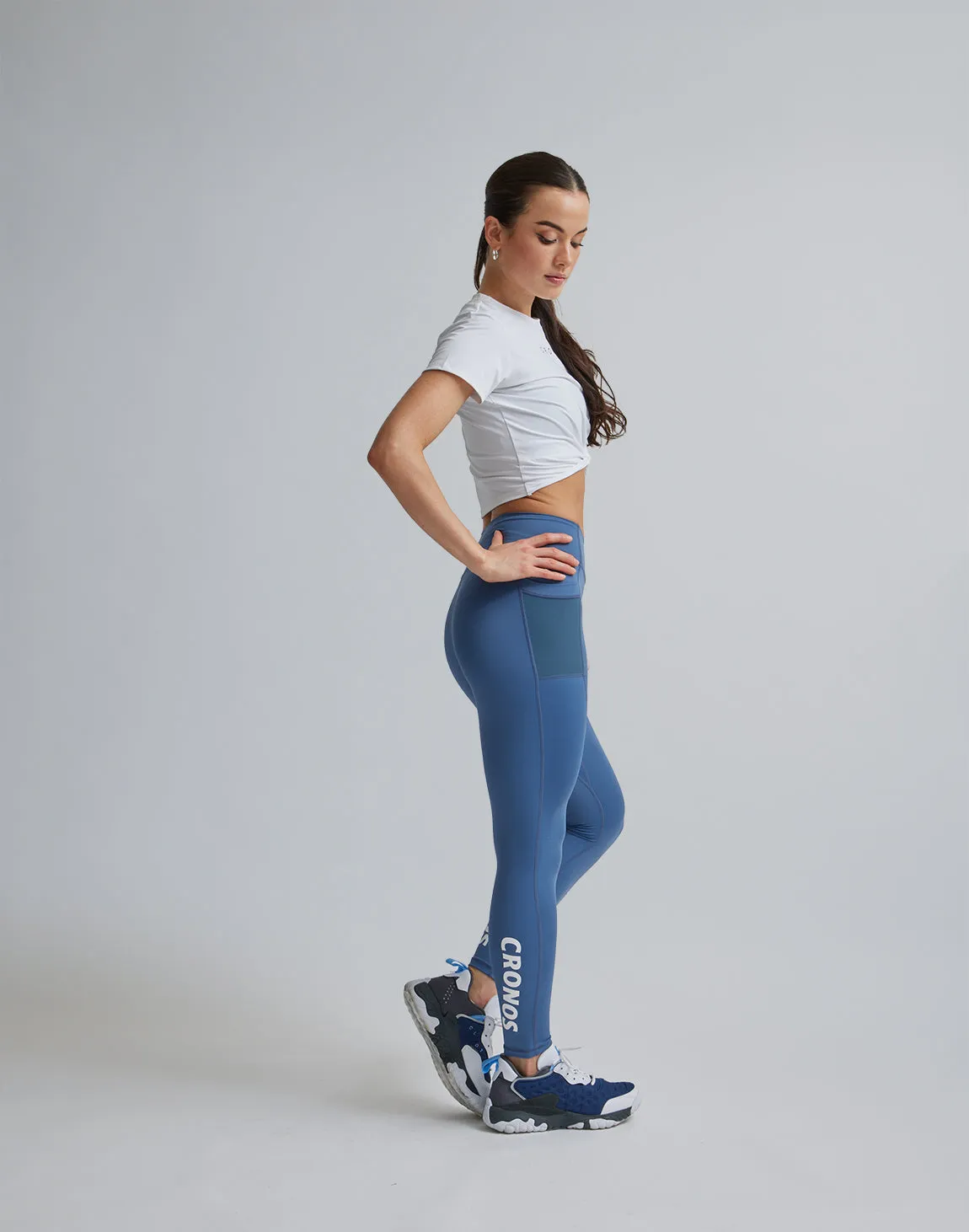CRONOS WOMEN SPORTS MESH LEGGINGS【BLUE】