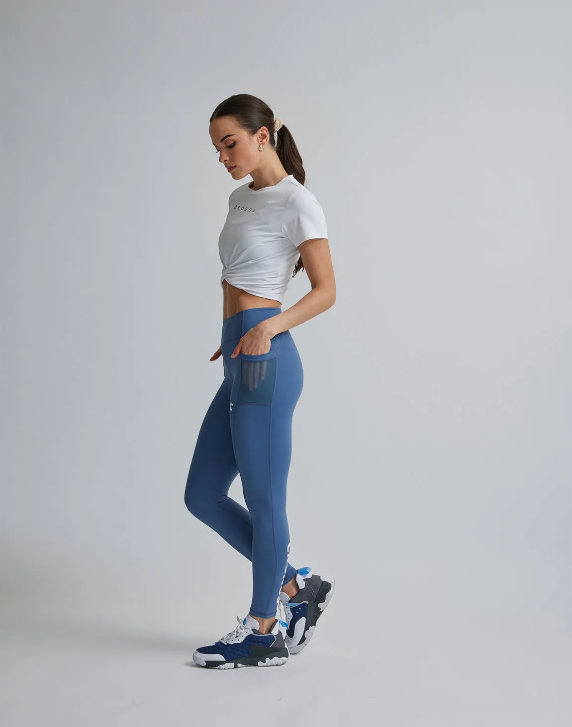 CRONOS WOMEN SPORTS MESH LEGGINGS【BLUE】