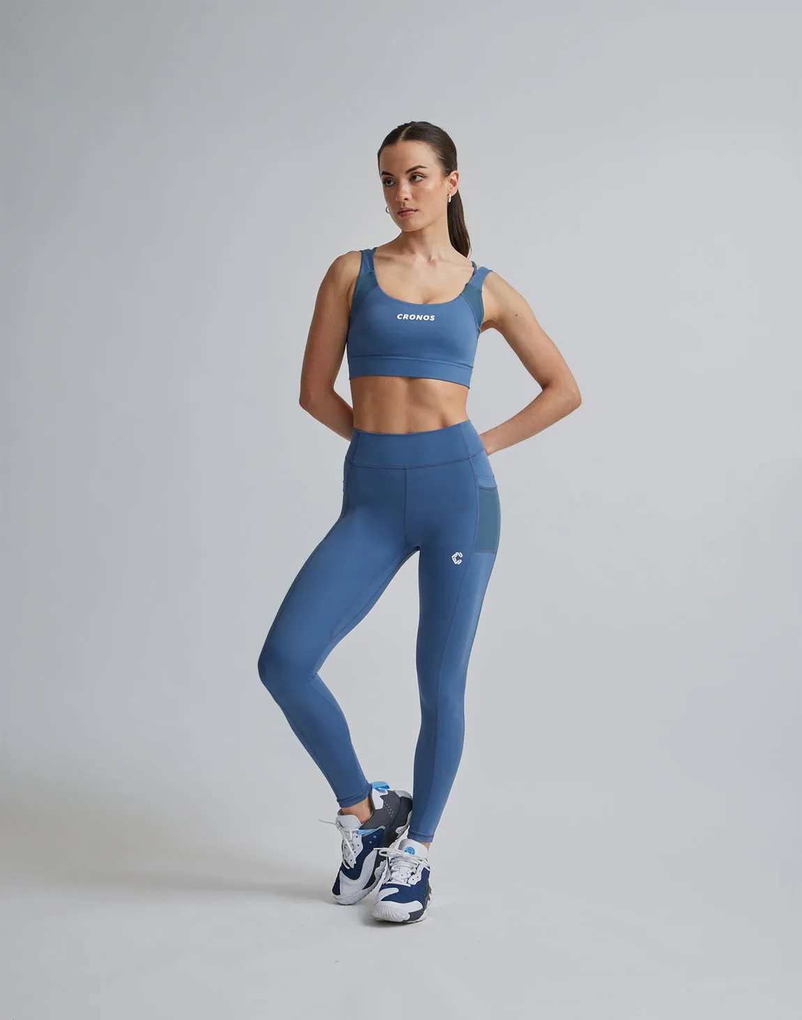 CRONOS WOMEN SPORTS MESH LEGGINGS【BLUE】