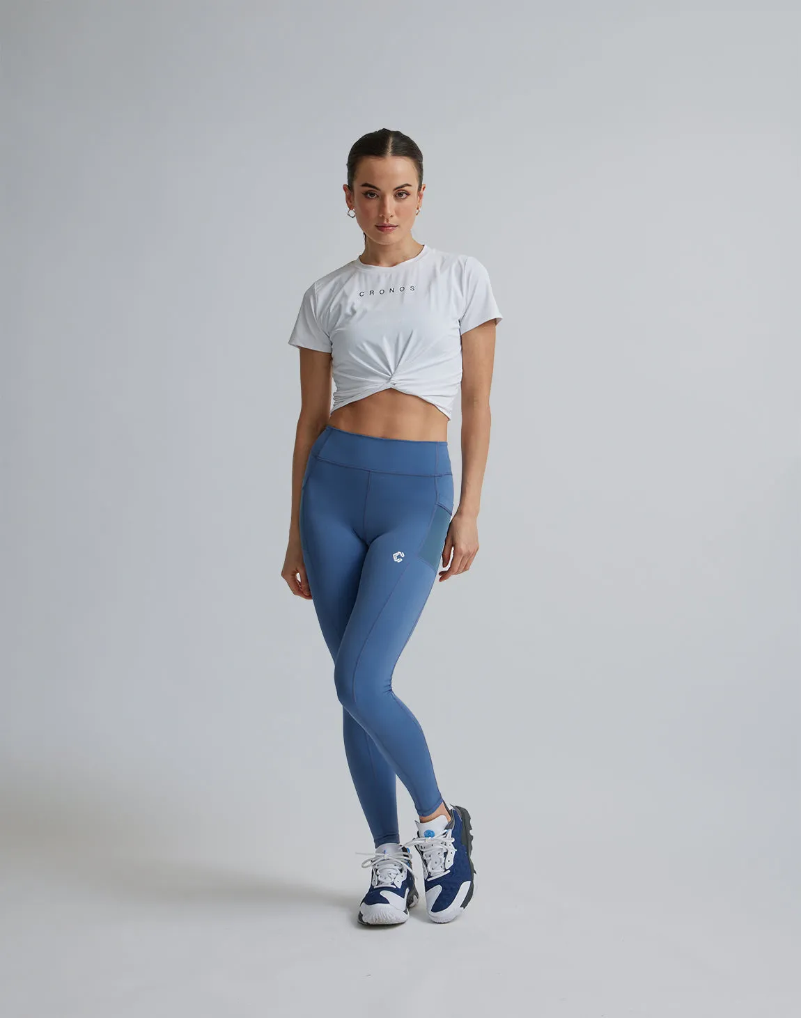 CRONOS WOMEN SPORTS MESH LEGGINGS【BLUE】