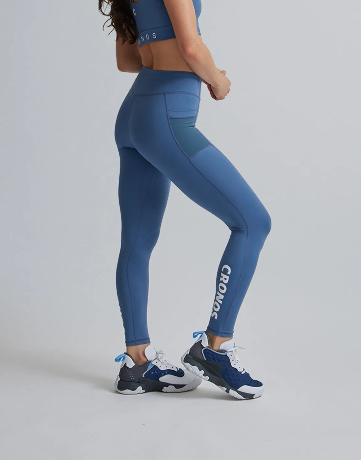 CRONOS WOMEN SPORTS MESH LEGGINGS【BLUE】
