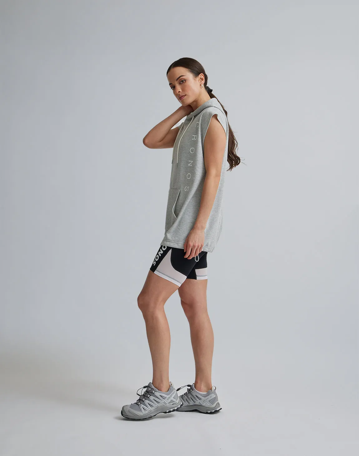 CRONOS WOMEN SPORTS MESH SHORT LEGGINGS【BLACK×WHITE】