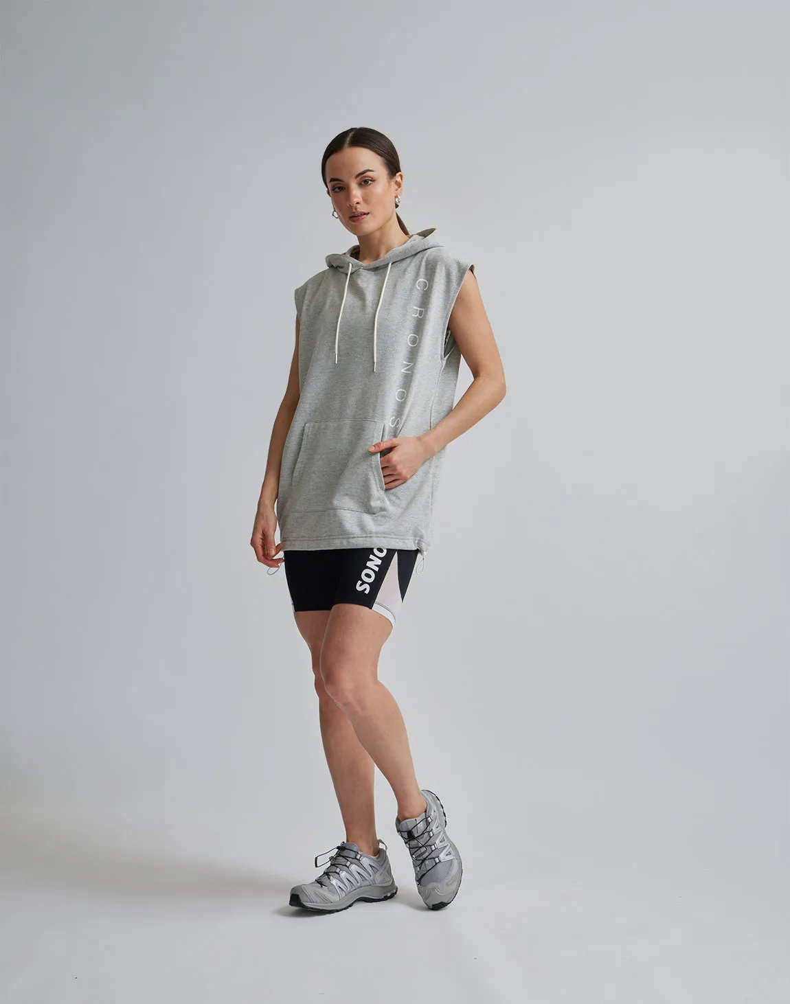 CRONOS WOMEN SPORTS MESH SHORT LEGGINGS【BLACK×WHITE】