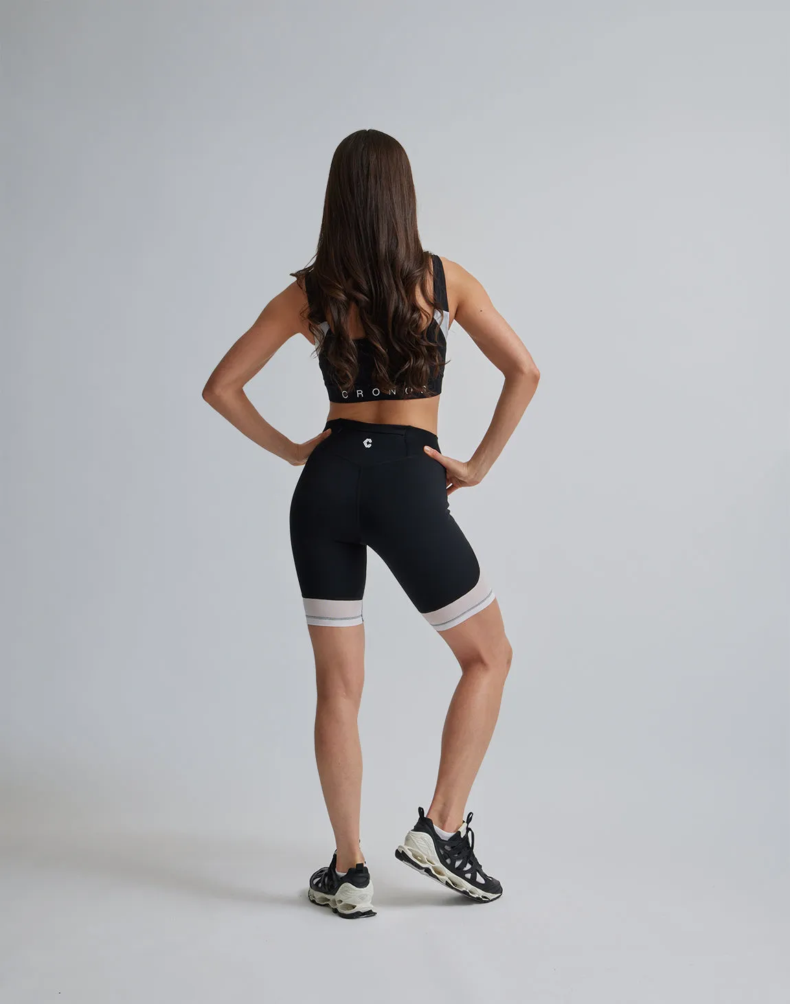 CRONOS WOMEN SPORTS MESH SHORT LEGGINGS【BLACK×WHITE】