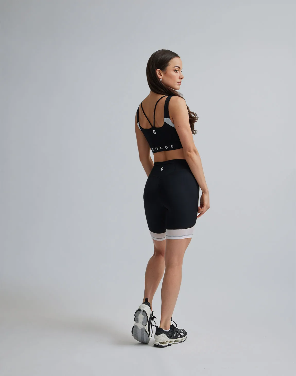 CRONOS WOMEN SPORTS MESH SHORT LEGGINGS【BLACK×WHITE】