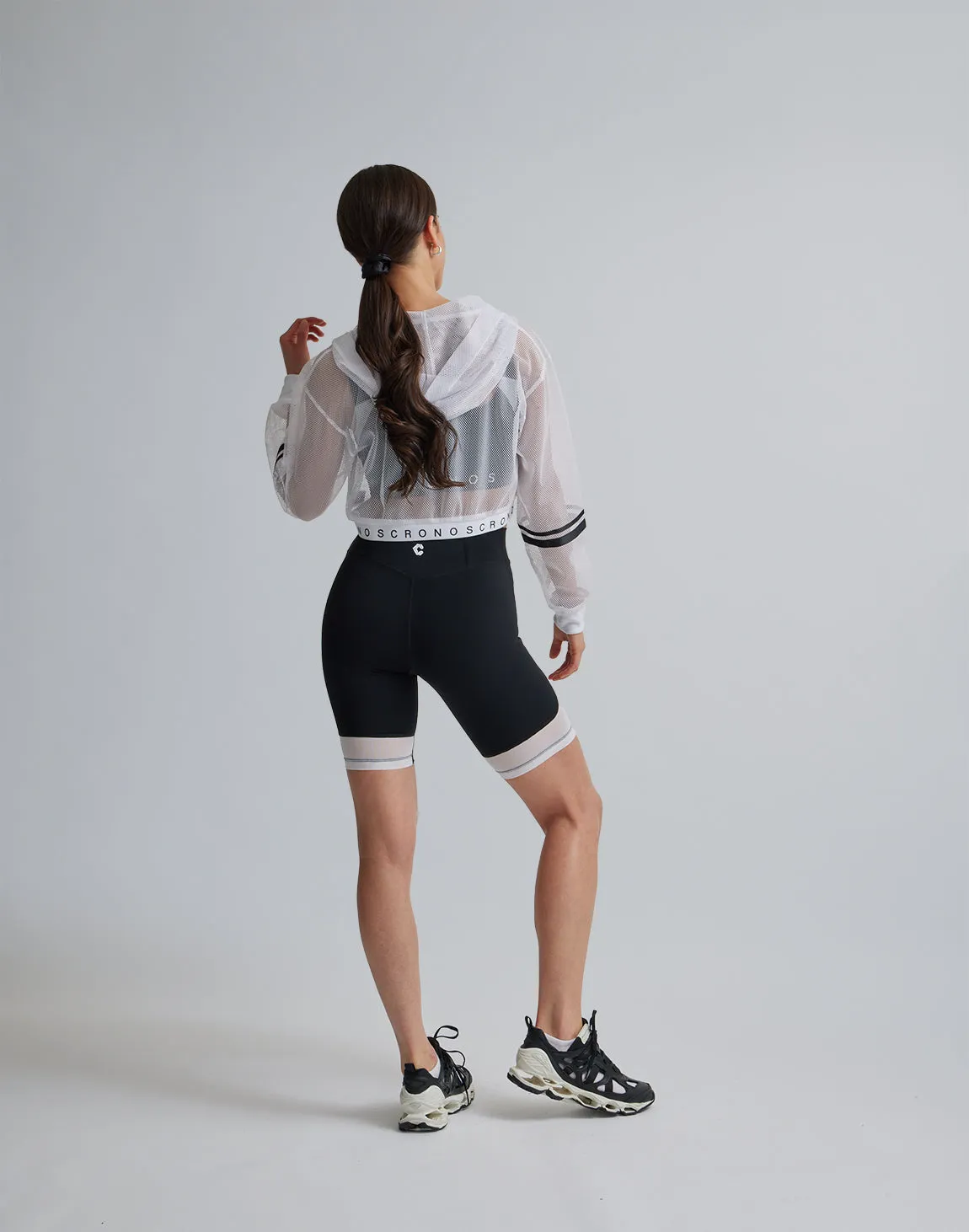 CRONOS WOMEN SPORTS MESH SHORT LEGGINGS【BLACK×WHITE】