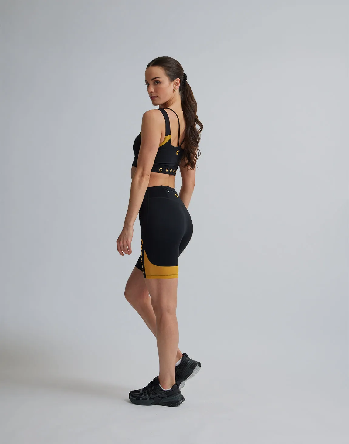 CRONOS WOMEN SPORTS MESH SHORT LEGGINGS【BLACK×YELLOW】