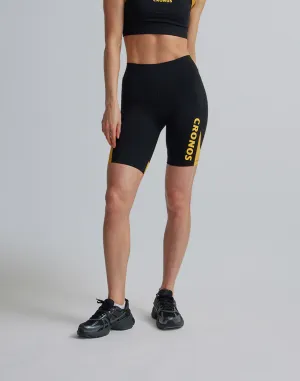 CRONOS WOMEN SPORTS MESH SHORT LEGGINGS【BLACK×YELLOW】