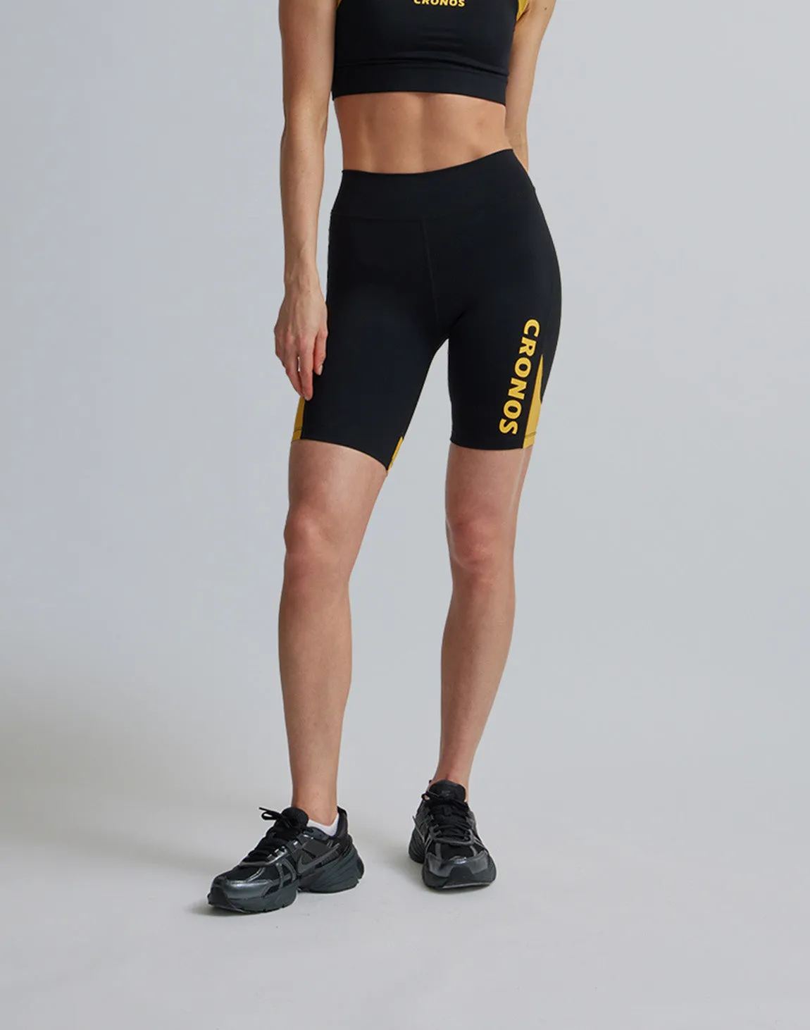 CRONOS WOMEN SPORTS MESH SHORT LEGGINGS【BLACK×YELLOW】