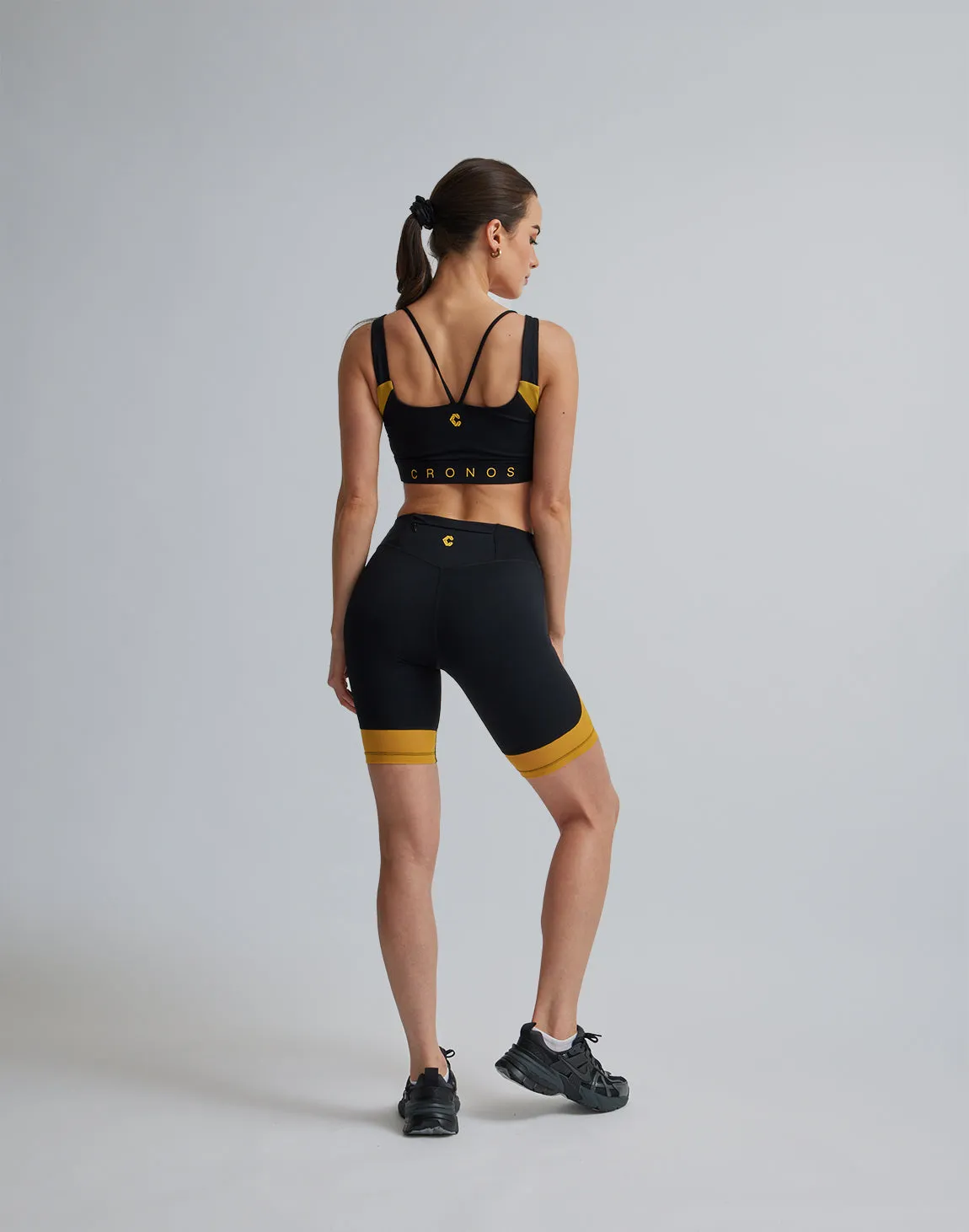 CRONOS WOMEN SPORTS MESH SHORT LEGGINGS【BLACK×YELLOW】