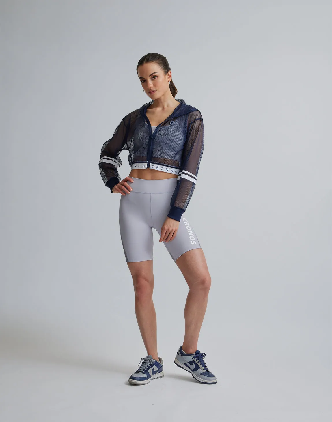 CRONOS WOMEN SPORTS MESH SHORT LEGGINGS【GRAY】