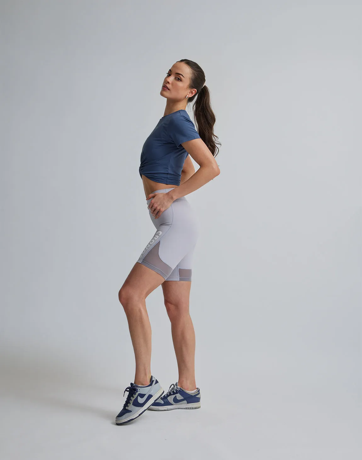 CRONOS WOMEN SPORTS MESH SHORT LEGGINGS【GRAY】