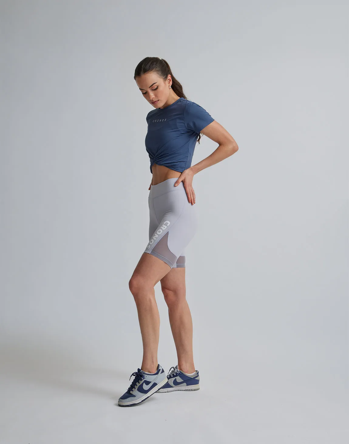 CRONOS WOMEN SPORTS MESH SHORT LEGGINGS【GRAY】