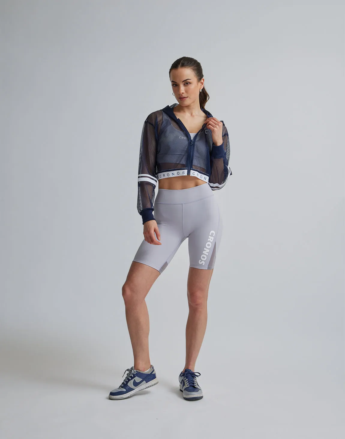 CRONOS WOMEN SPORTS MESH SHORT LEGGINGS【GRAY】