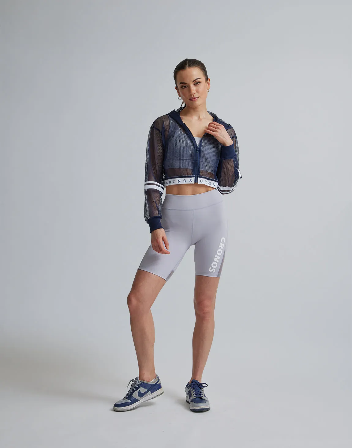 CRONOS WOMEN SPORTS MESH SHORT LEGGINGS【GRAY】