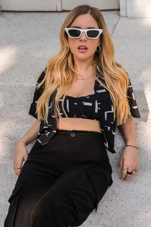 Crop top estampado escote plisado tirantes