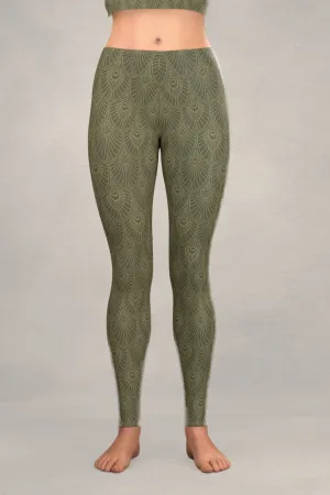 Deco Fan Leggings: Reseda Green