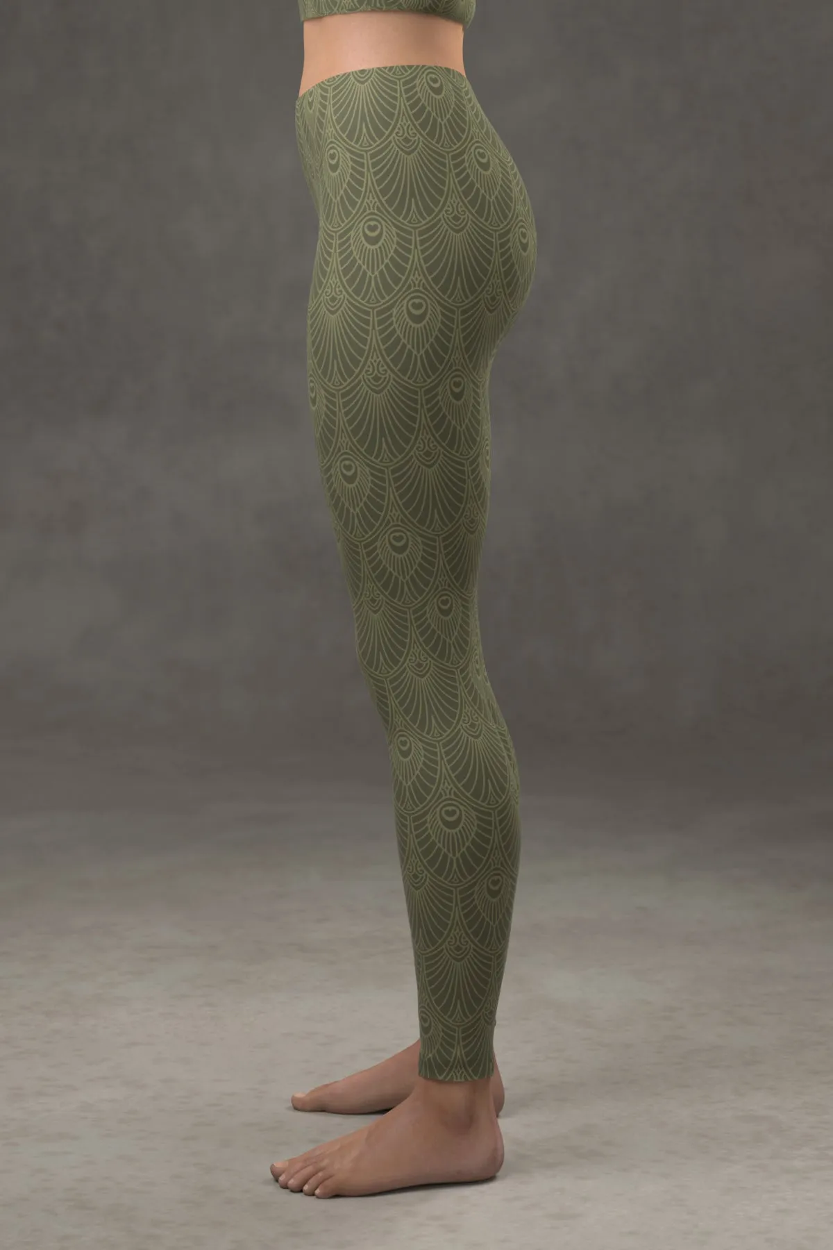 Deco Fan Leggings: Reseda Green
