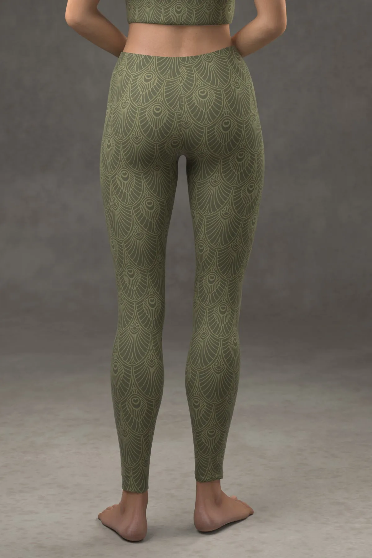 Deco Fan Leggings: Reseda Green
